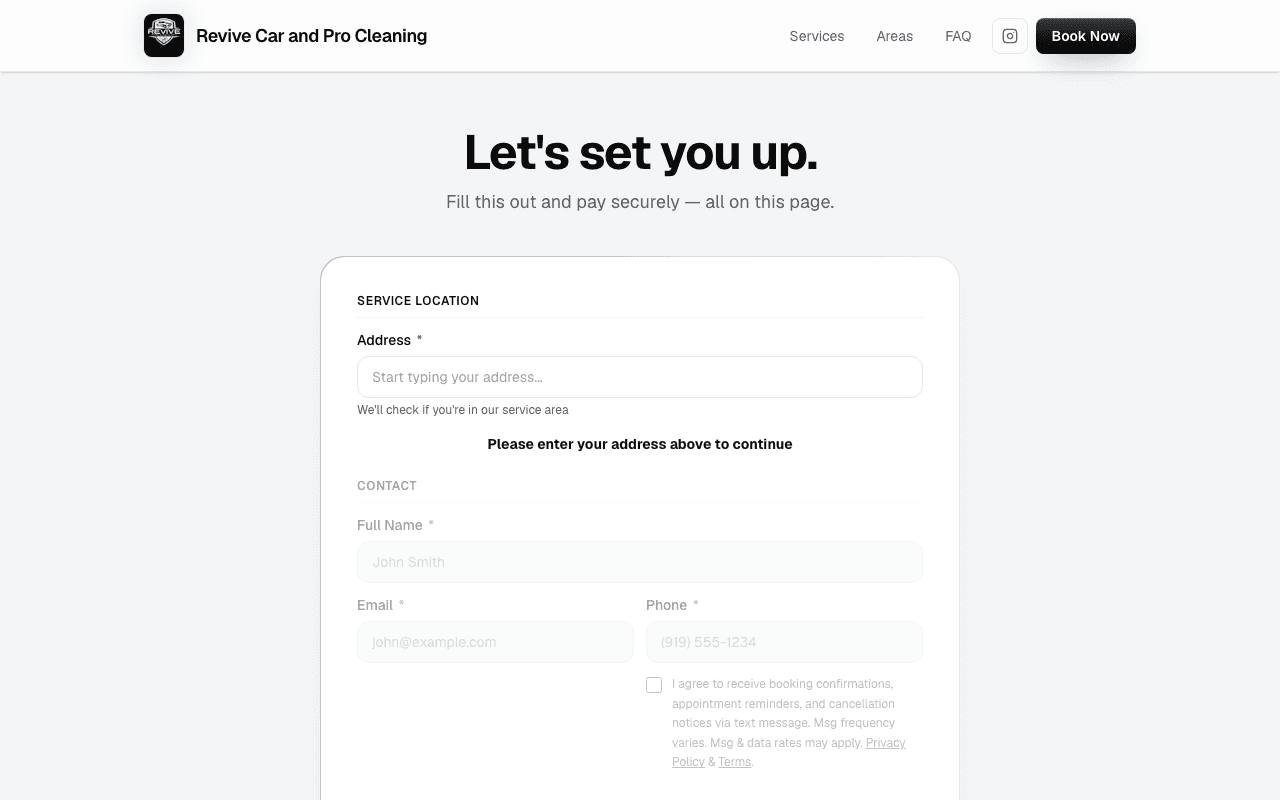 Revive booking flow, choosing a service tier and time slot